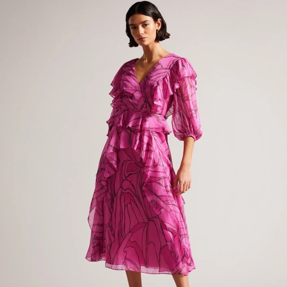 Ted Baker Ruffled Abstract Print Pinafore Dress